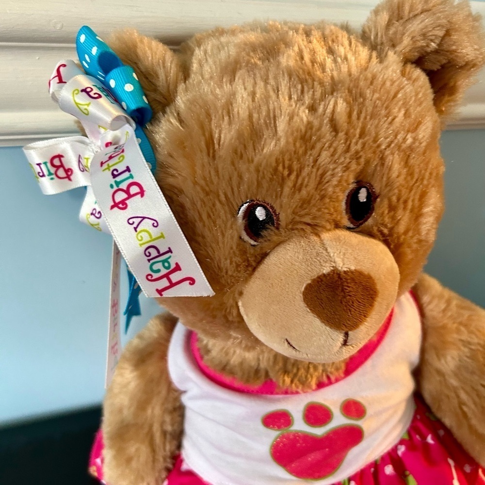 Build a bear Lil Cub happy birthday singing with clothes dress/bow plush toy